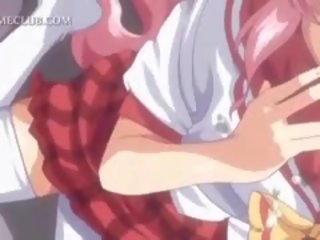 Tenger anime jong vrouw blazen groot phallus in voorgrond